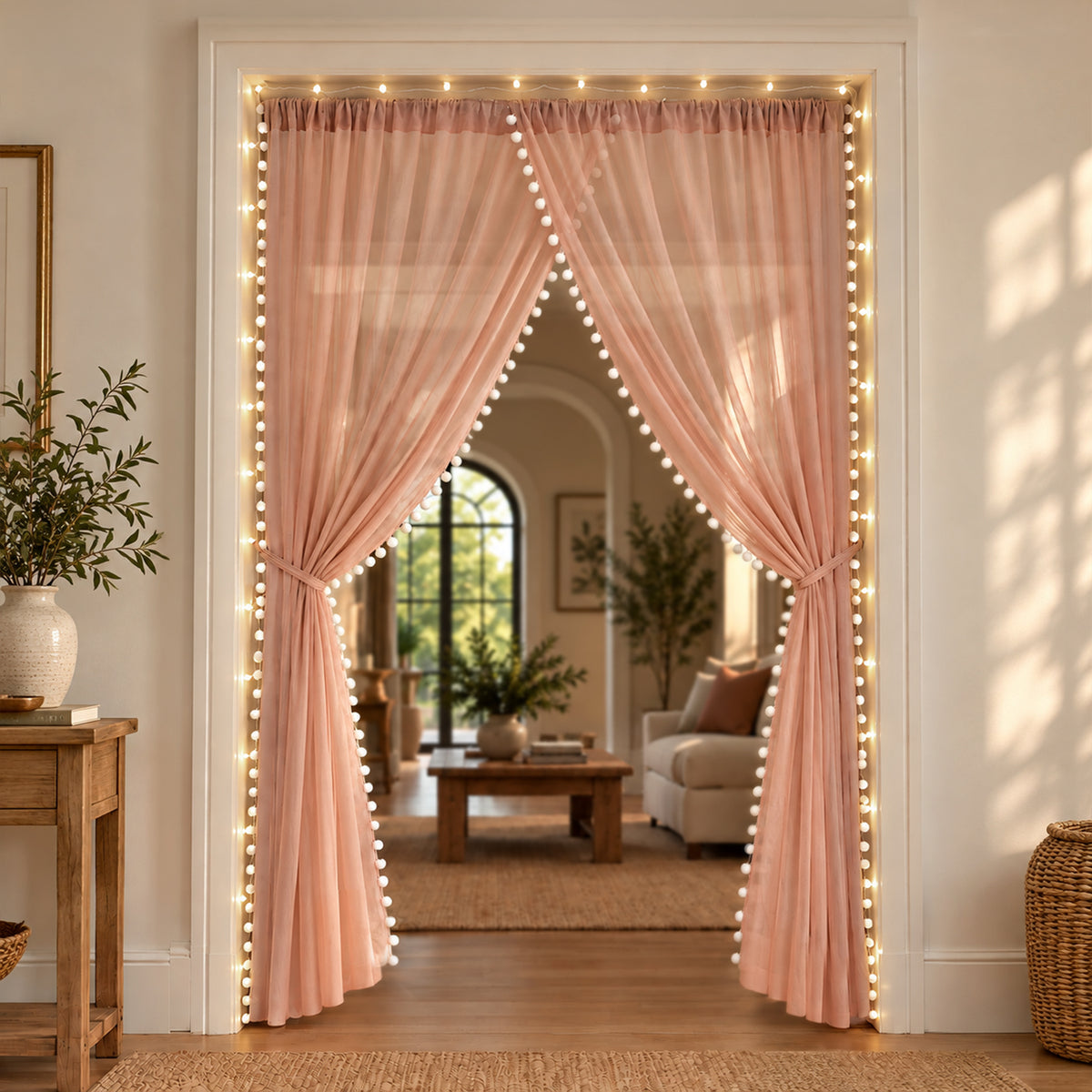 Dusty Pink Lace Backdrop Curtain for Decoration
