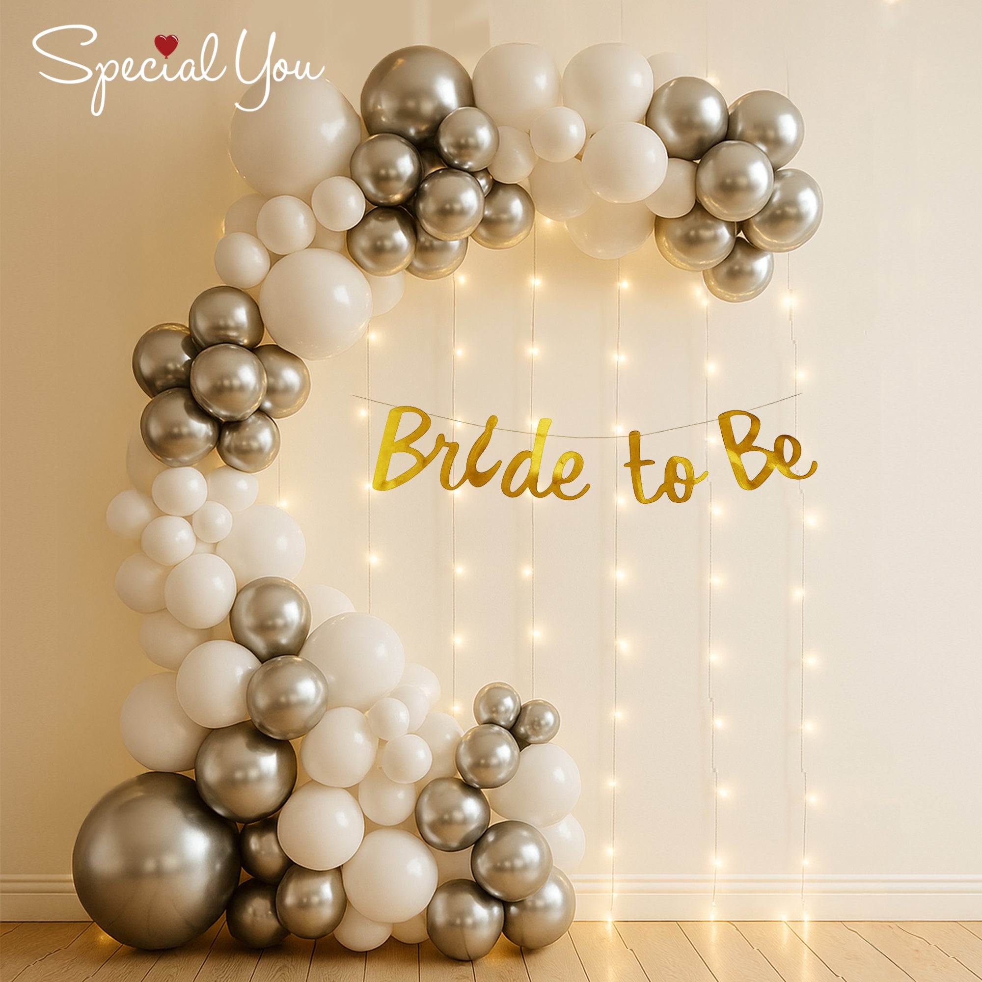 Silver Glow Balloon Arch for Bride-to-Be