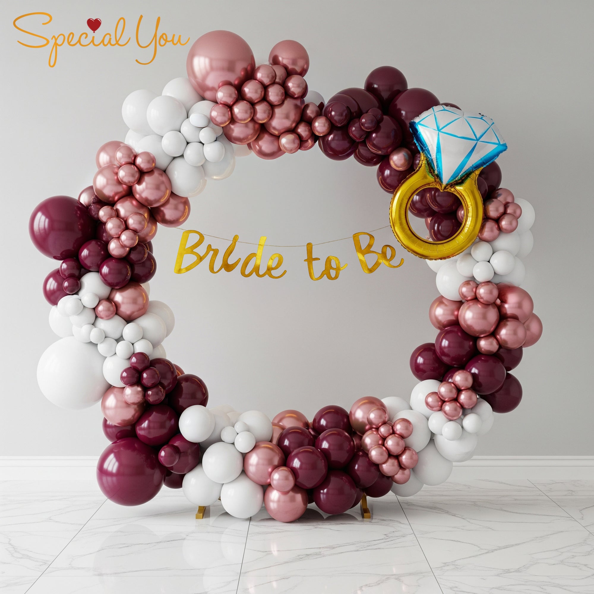 Burgundy & Rose Gold Luxury Bridal Balloon Bash