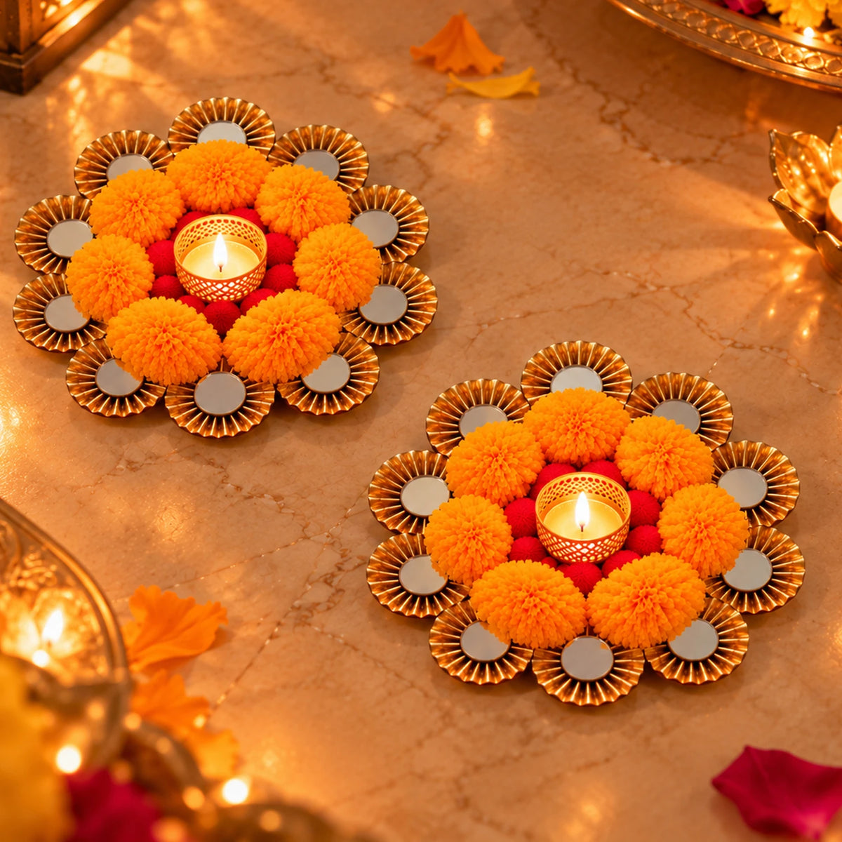 Rangoli T-Light Mat for Diwali Decoration (Set of 2)