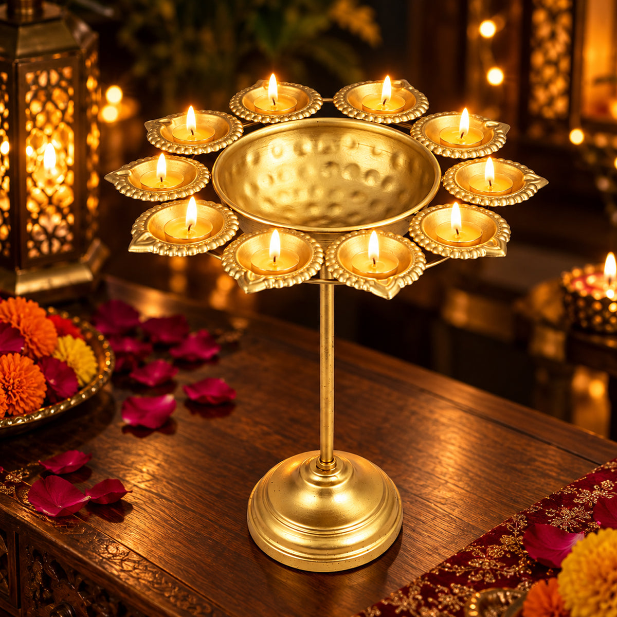 Metal Gold Diya Stand for Diwali Decoration for Home