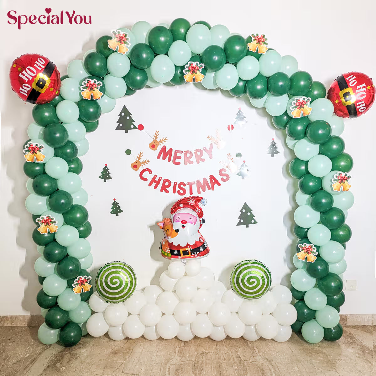 Elegant Christmas Green Balloon Arch Decoration