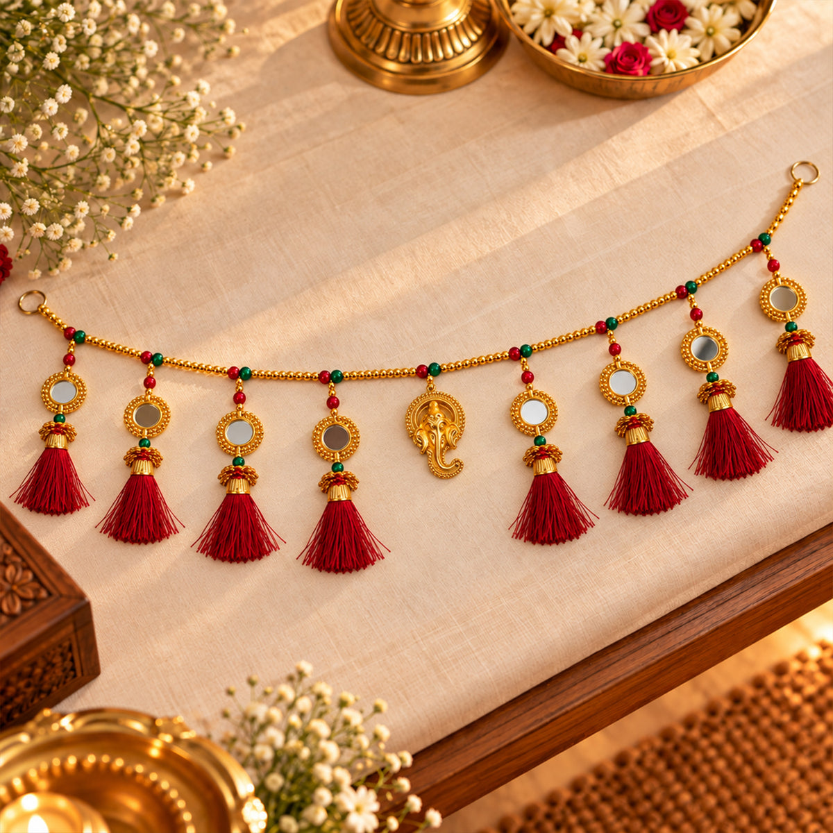 Red Mirror Toran for Diwali Decoration for Home