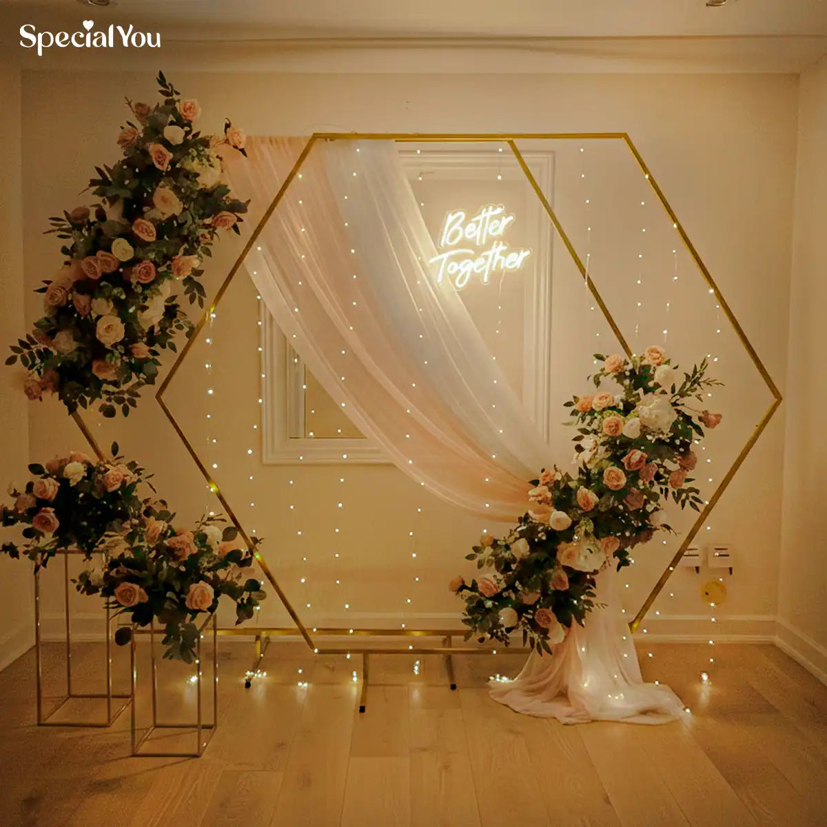 Elegant Hexagon Floral Backdrop Decoration