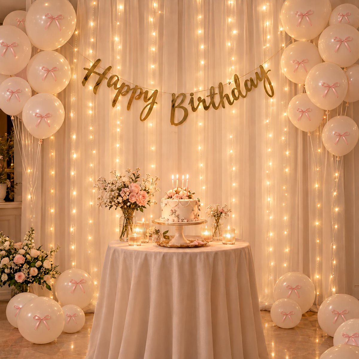 White & Pink Bow Theme Birthday Decoration DIY Kit