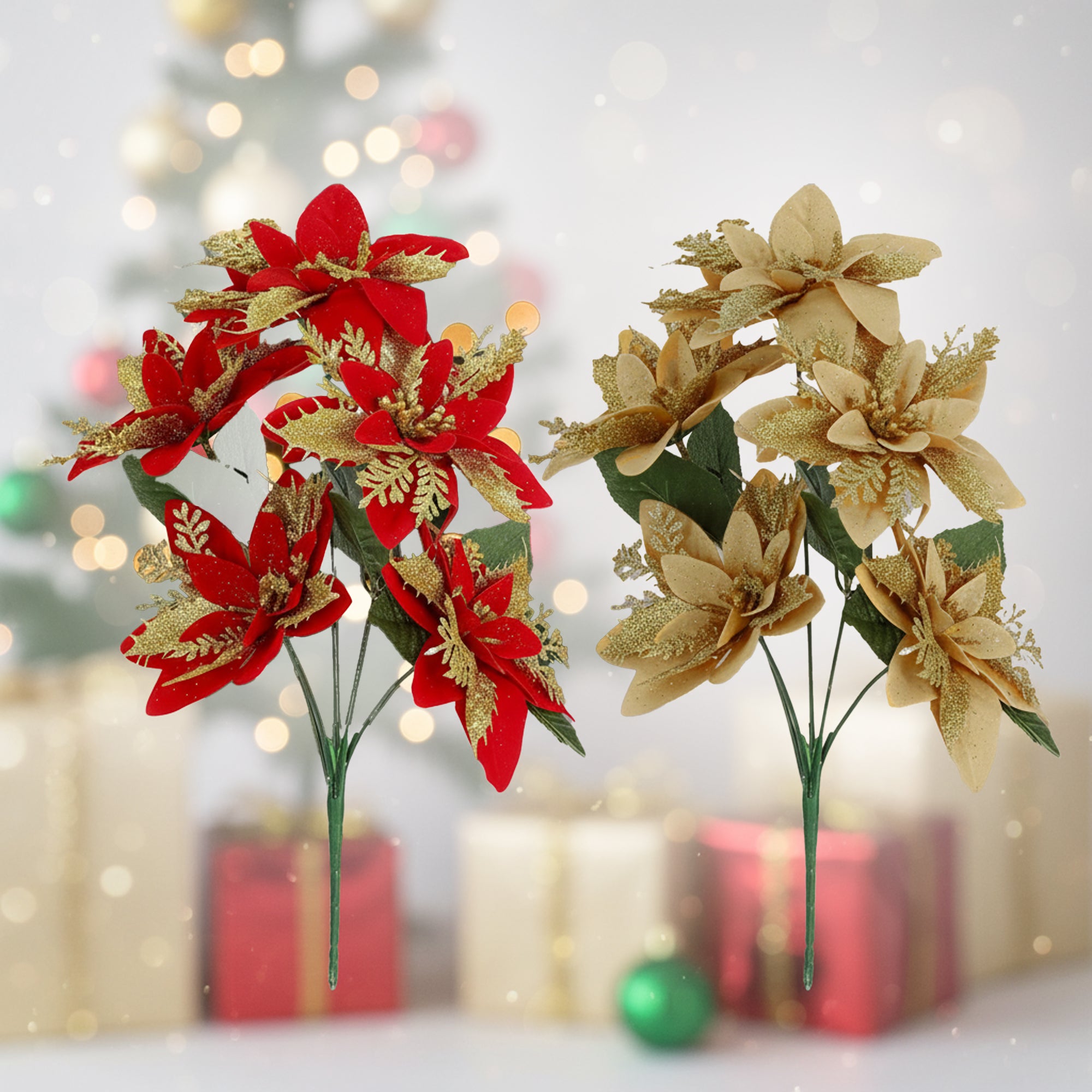 Glitter Poinsettia Flowers Set