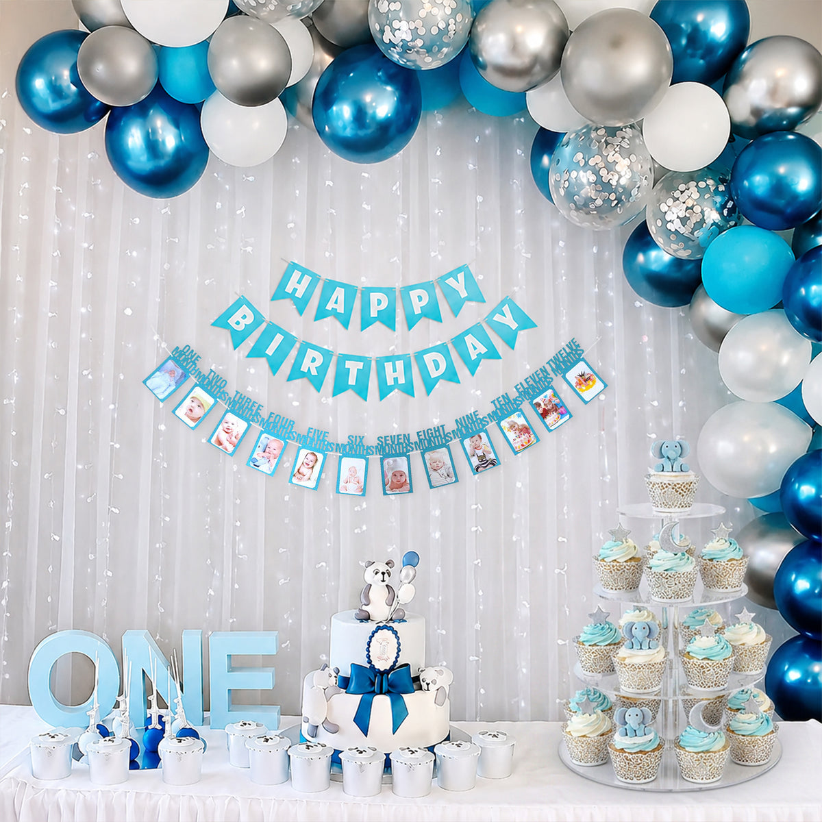 Blue theme birthday backdrop decoration Kit