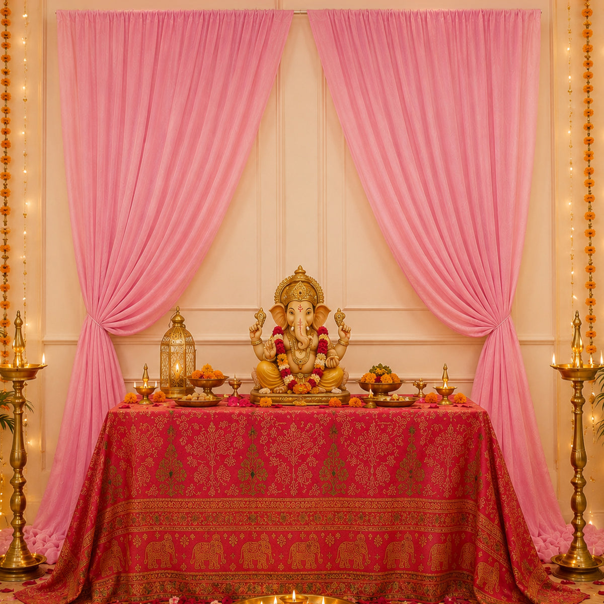 Backdrop: Pink Tulle Net Decorative curtain- Set of 2