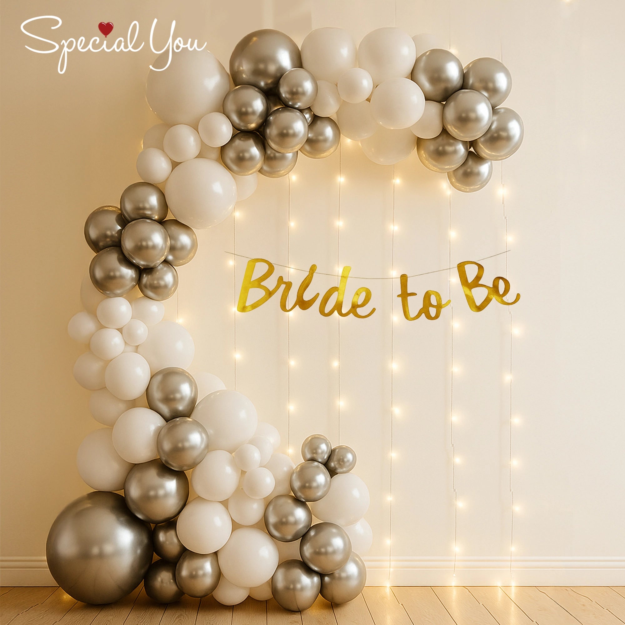 Silver Glow Balloon Arch for Bride-to-Be
