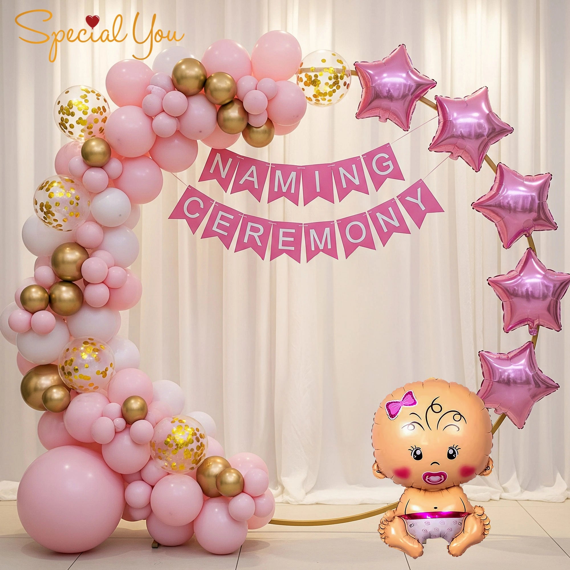 Baby Girl Naming Ceremony Balloon Decor