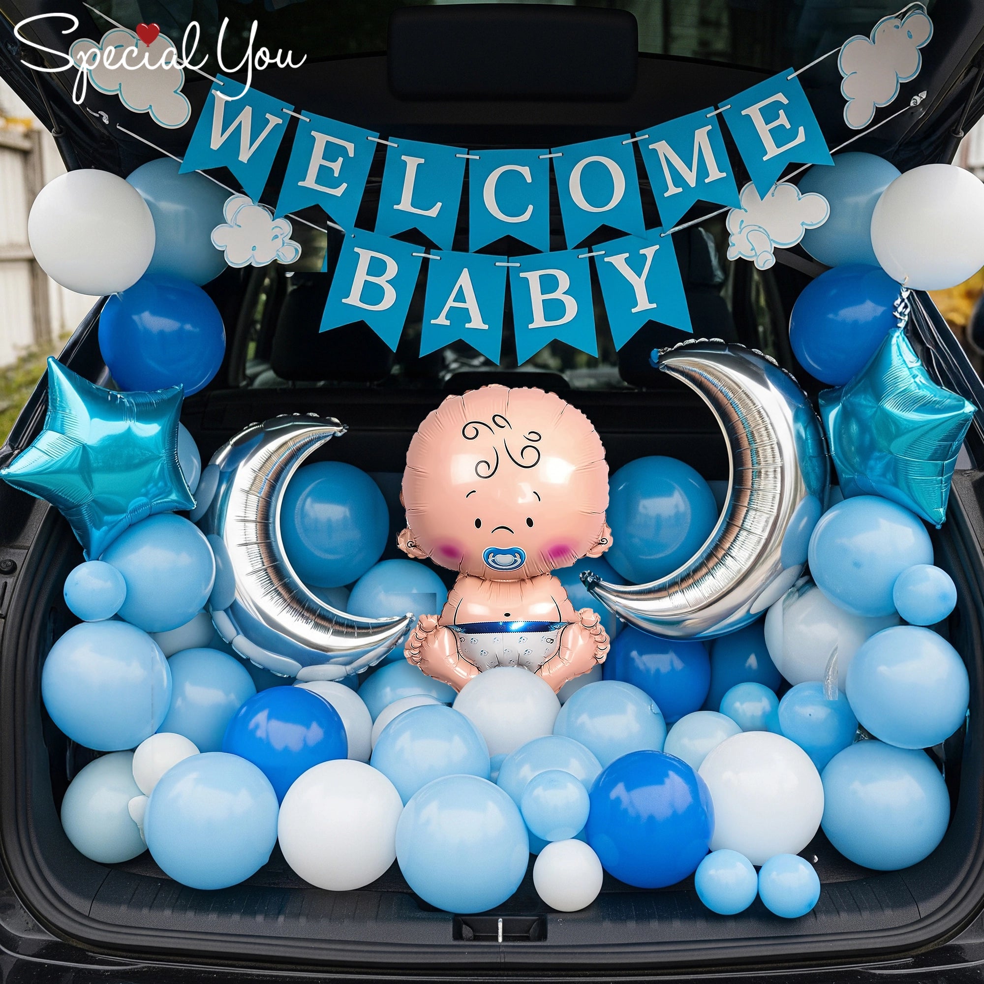 Blue Car Boot Welcome Baby Decor