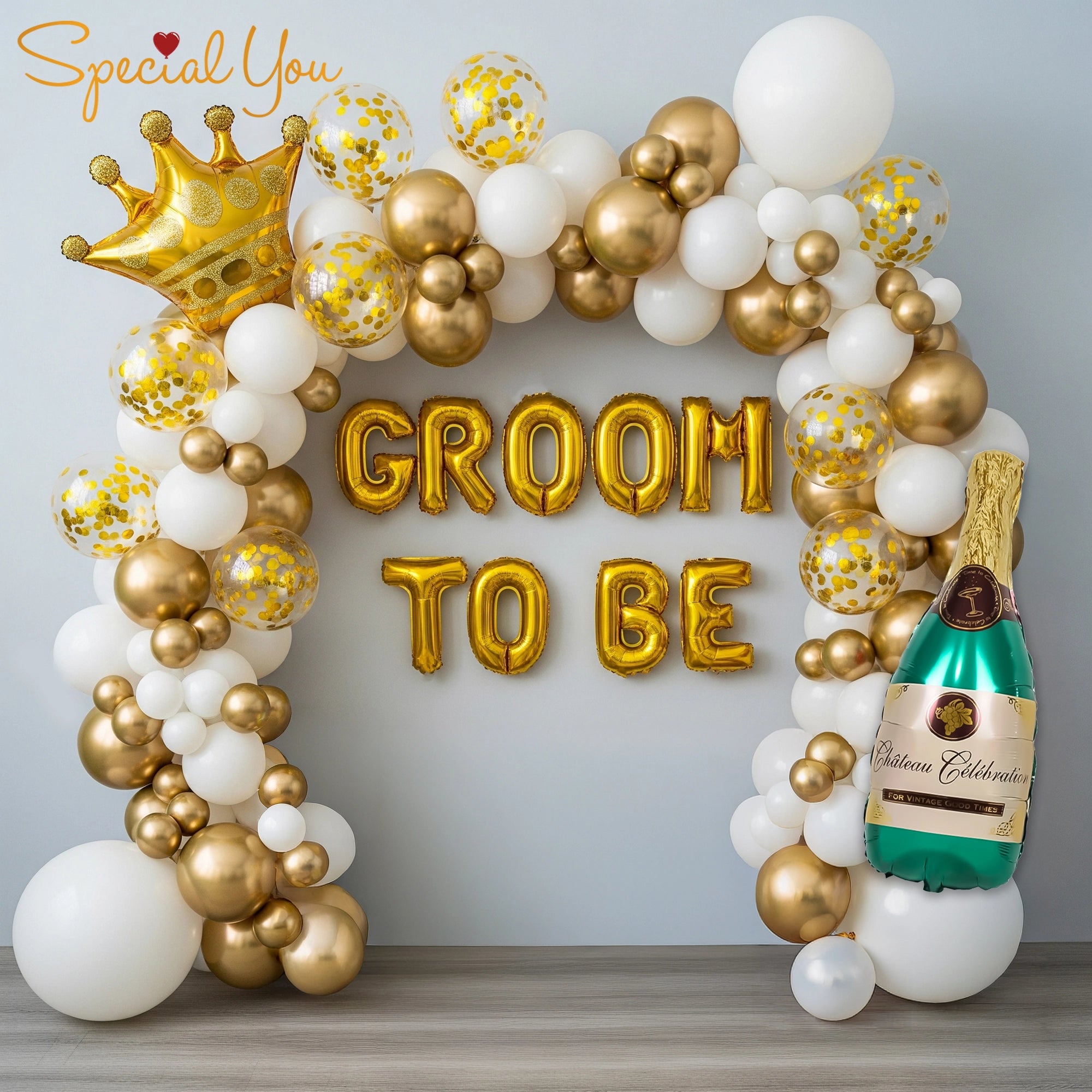 Gold & White Groom-to-Be Balloon Decor