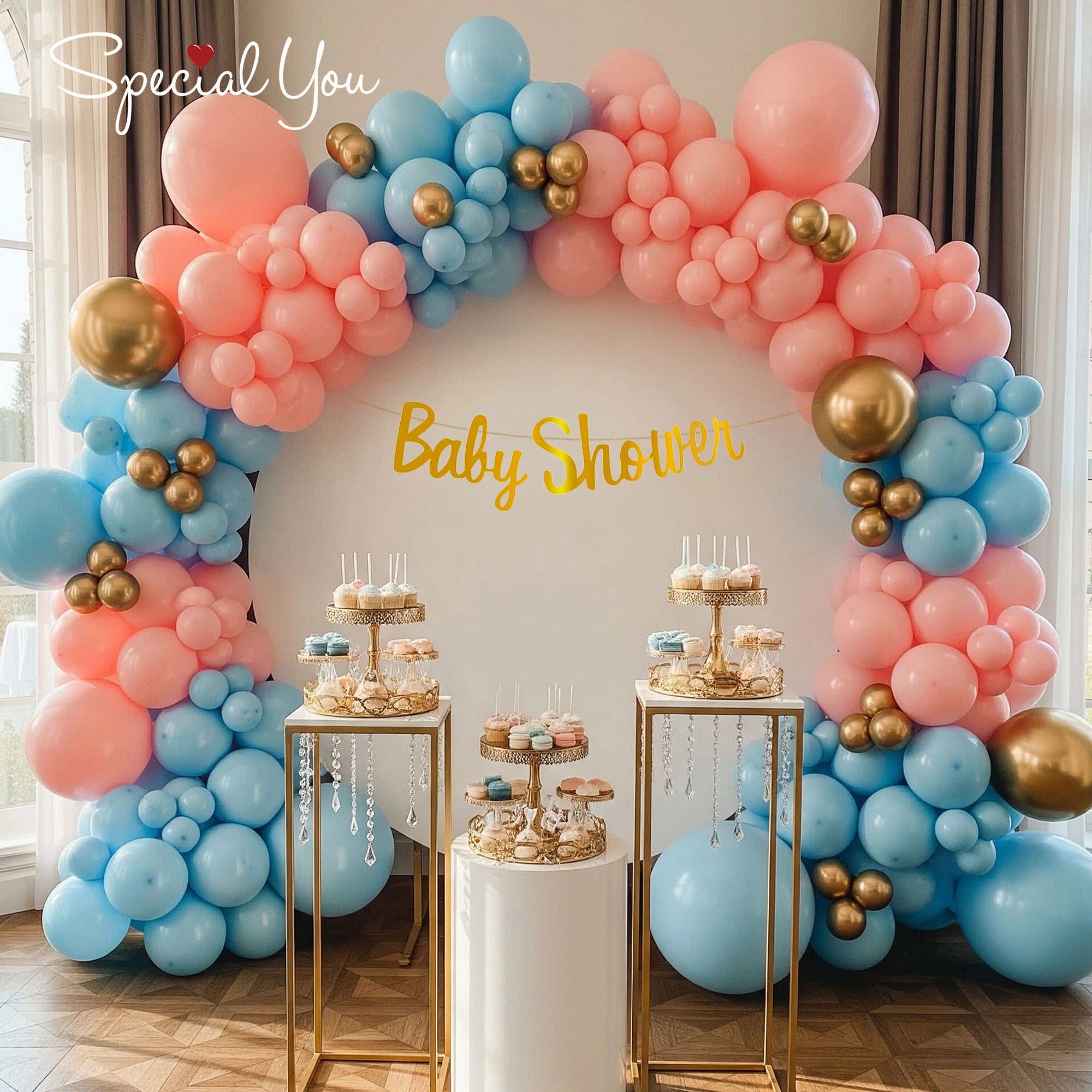 Pink-Blue Bloom Baby Shower Decor