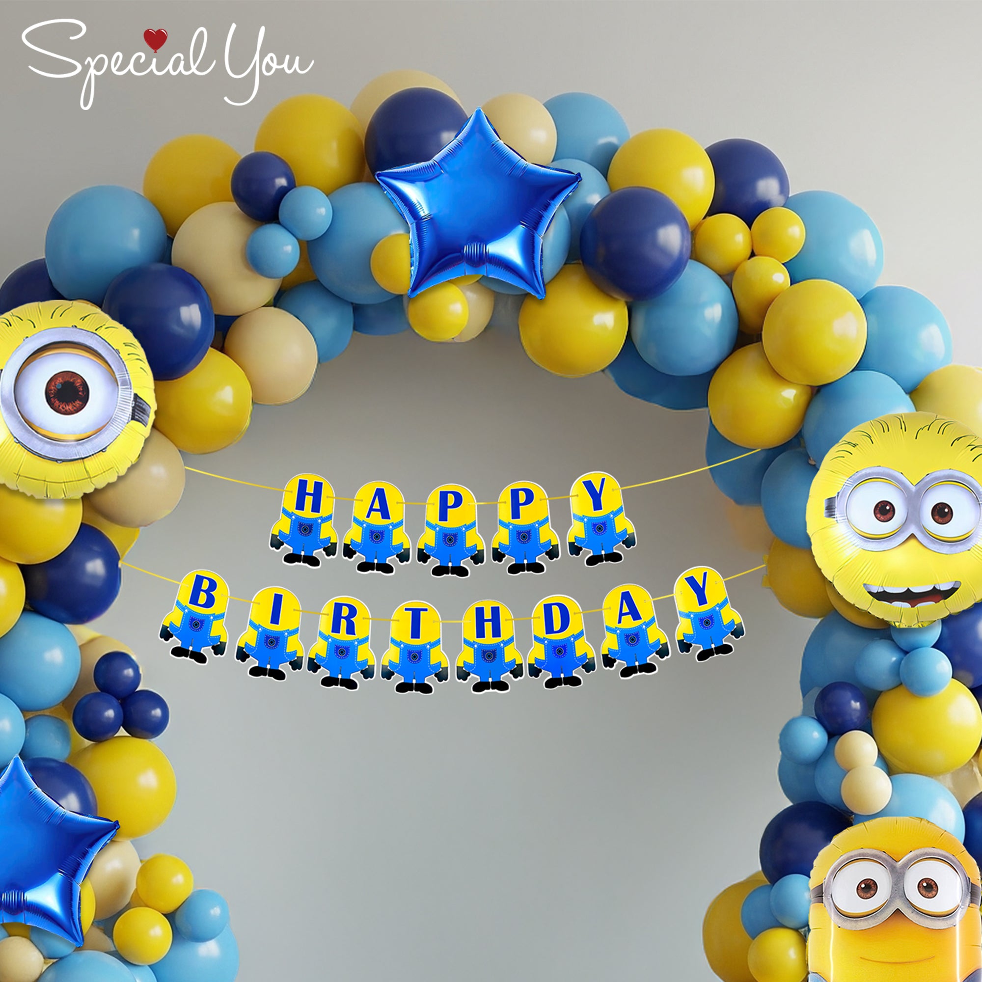 Minion Magic balloon arch decor