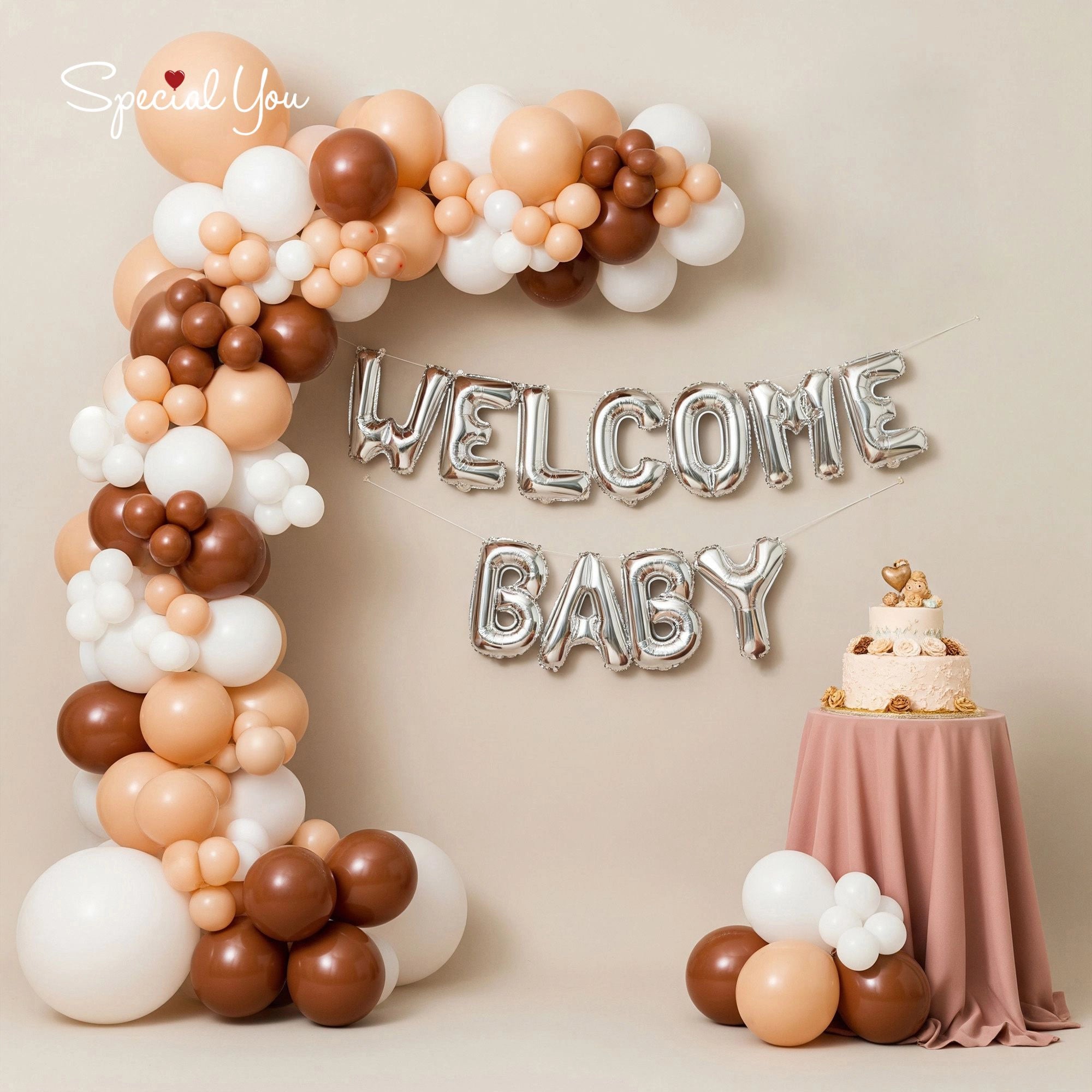 White & Brown Baby Welcome Decor