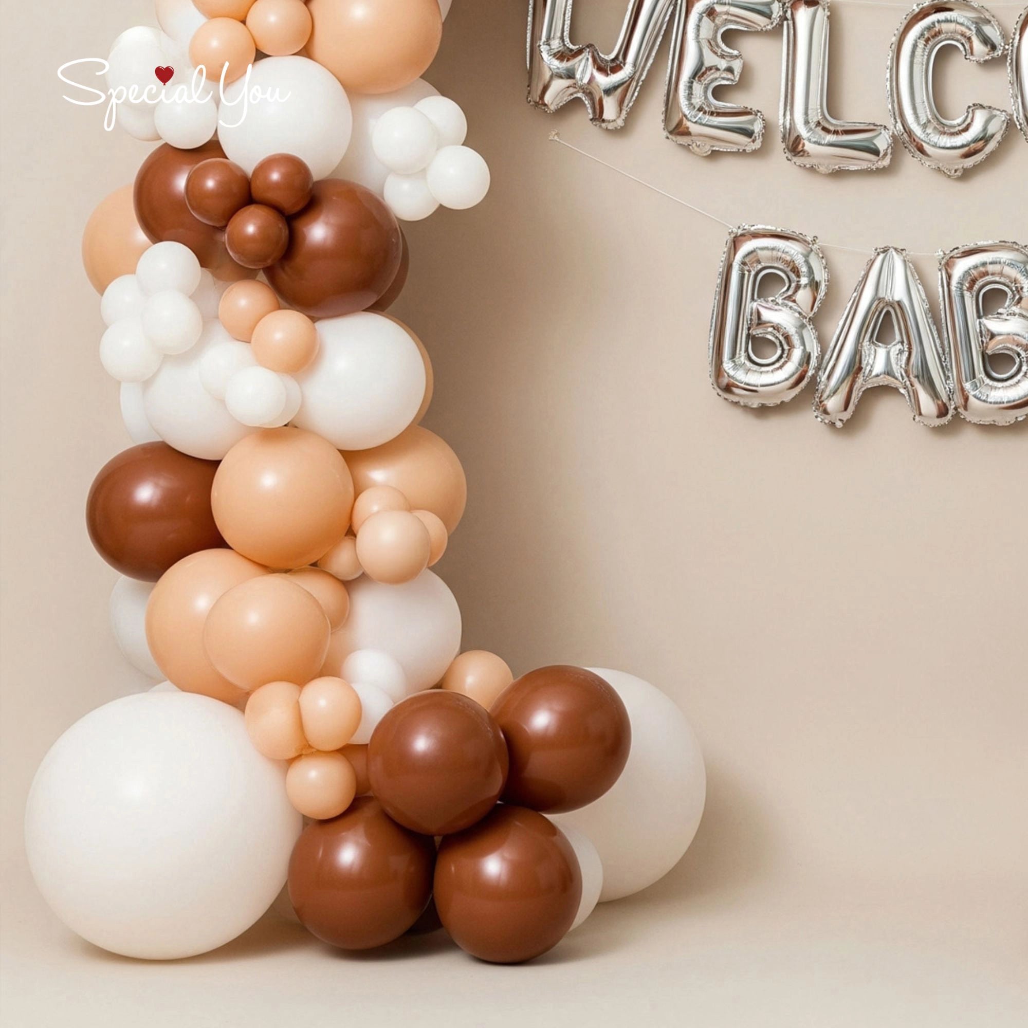 White & Brown Baby Welcome Decor