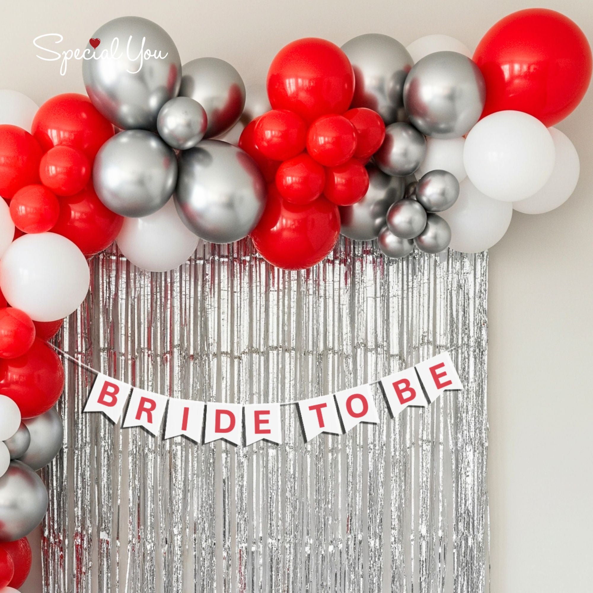 Glam Red & Silver Bridal Balloon decor