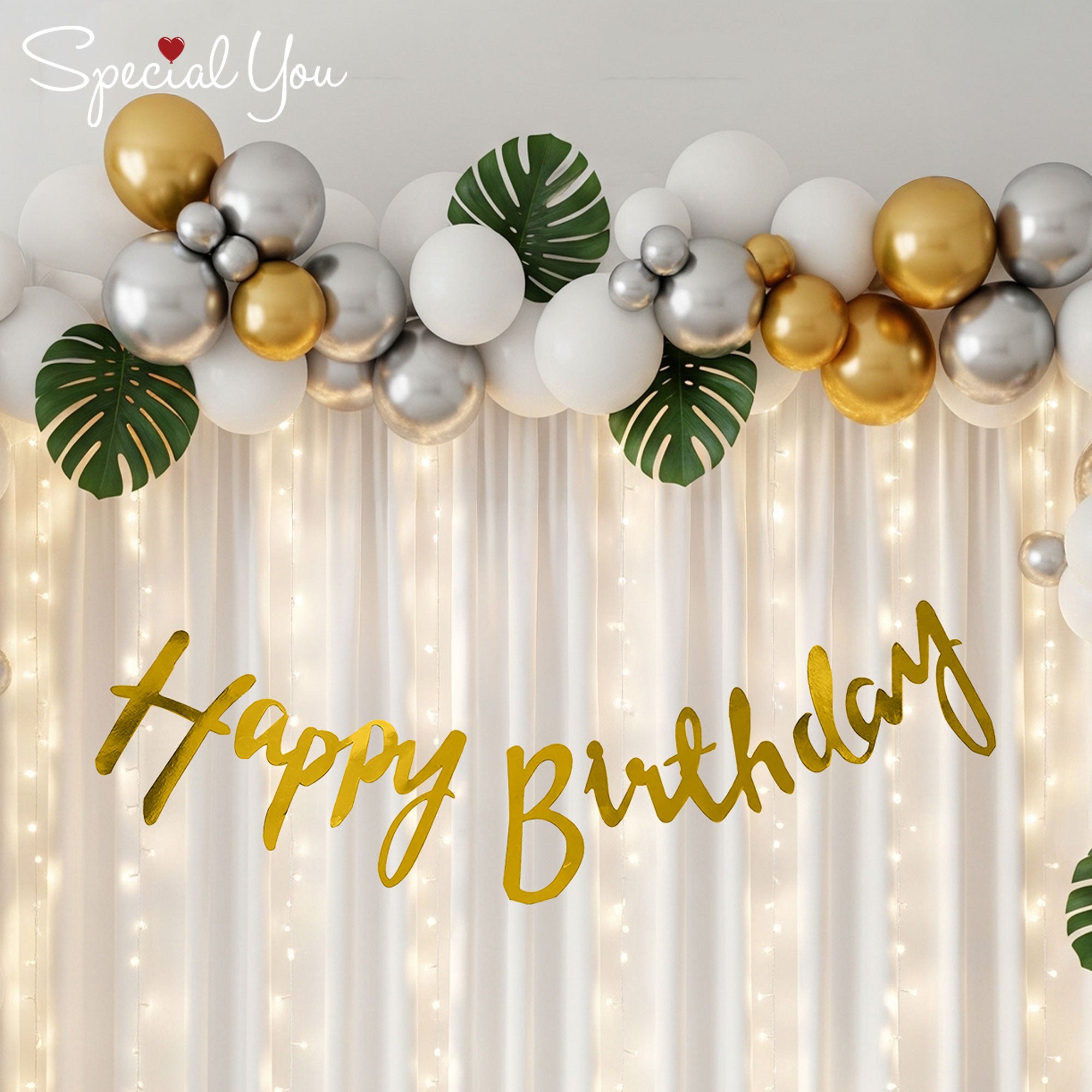 Elegant White & Golden Birthday Decor