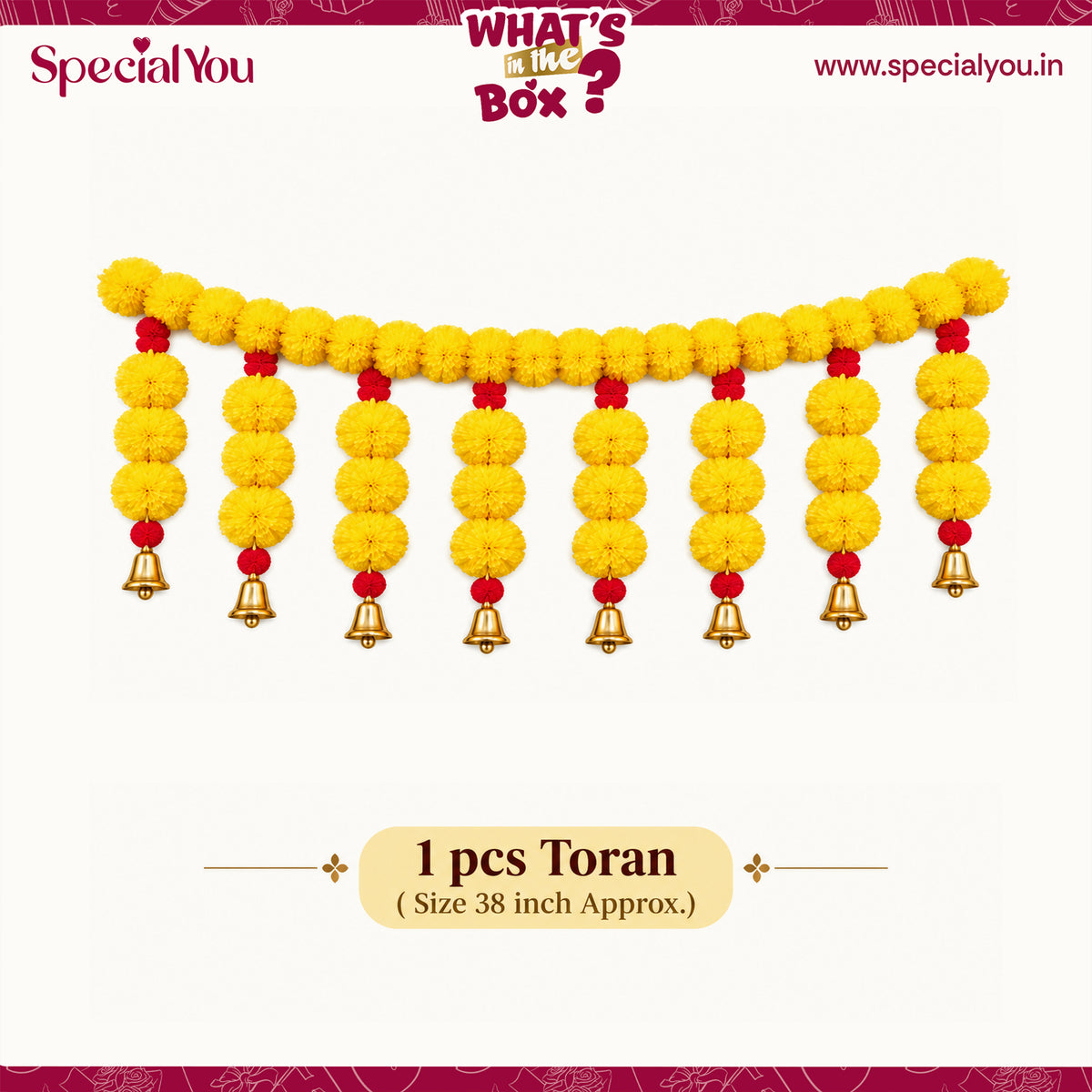 Yellow Marigold Bell Toran for Diwali Decoration for Home