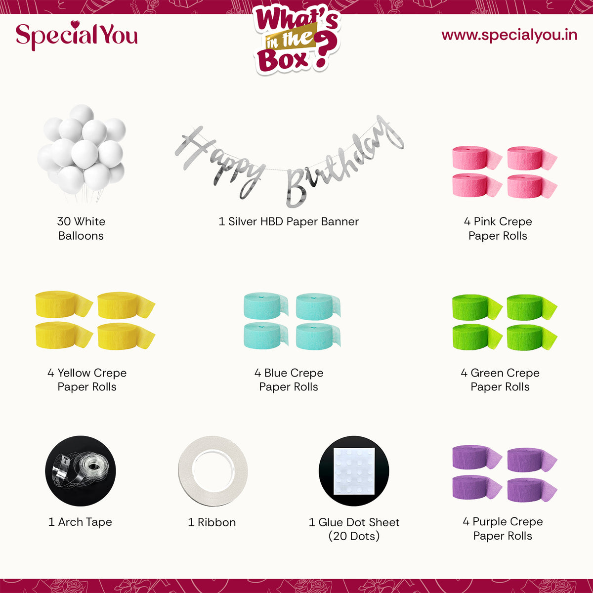 Multicolor Crepe Paper Birthday Decoration DIY Kit