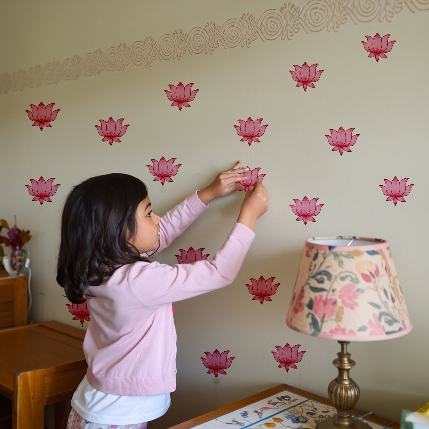 Pink Lotus Stickers for Wall Decoration