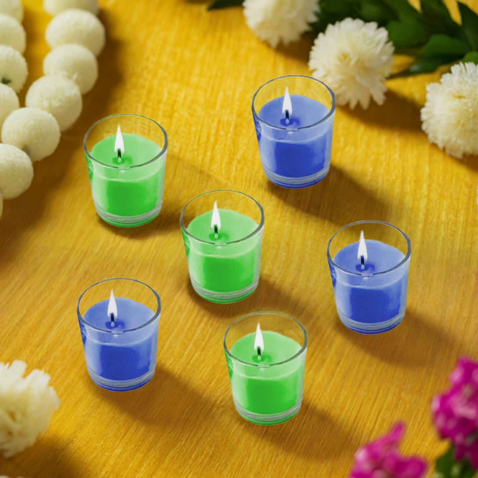 Glass Scented Candles for Home Decor, Home Fragrance Candles Set of 6 (Blue & Green)