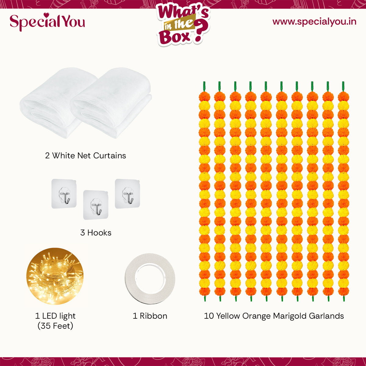 Yellow-Orange Marigold Garlands for Diwali Decoration for Home