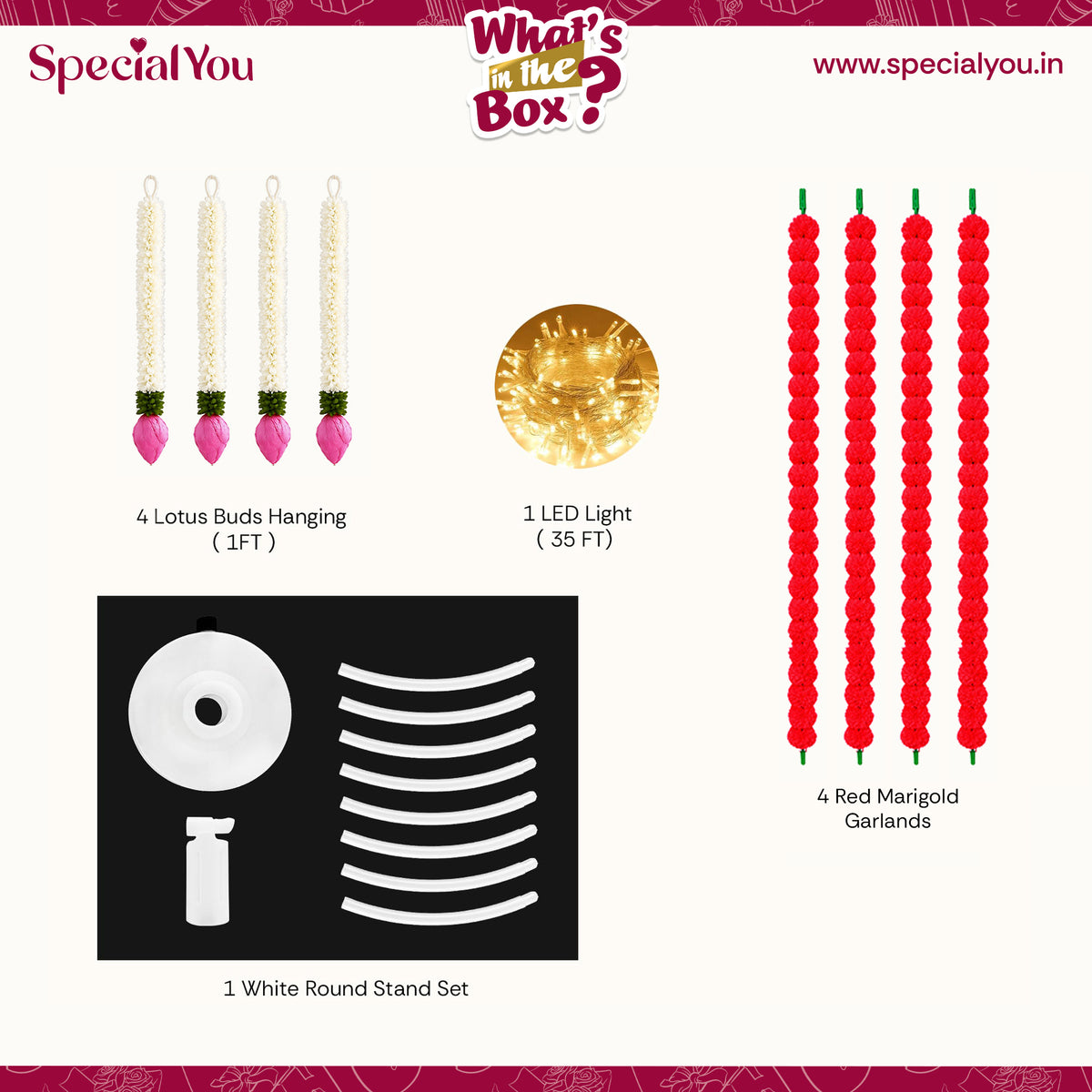 Red Marigold Ring Backdrop Decoration Kit with Lotus Bud Hangings