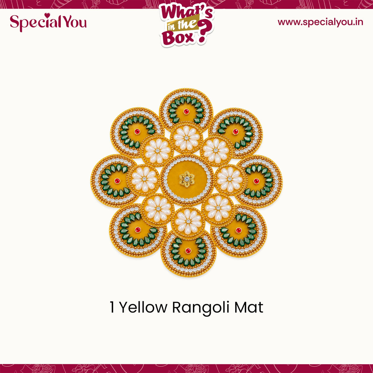 Yellow Pearl Rangoli Mat for Diwali Decoration for Home