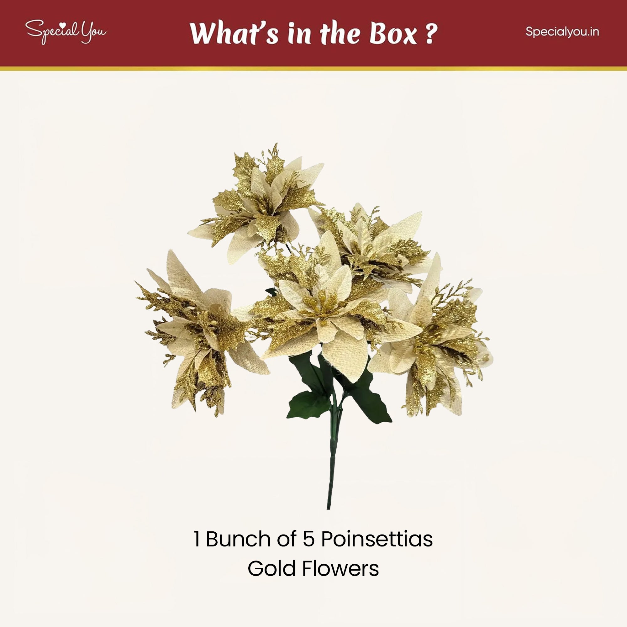 Christmas Decor Gold Poinsettia Flower - 5pcs