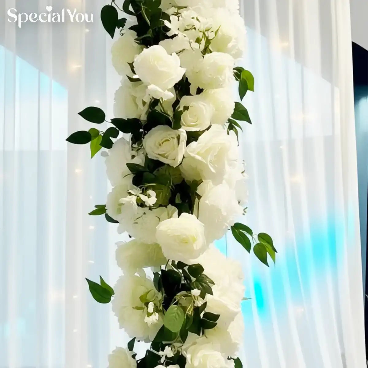White Floral Curtain Backdrop Decor