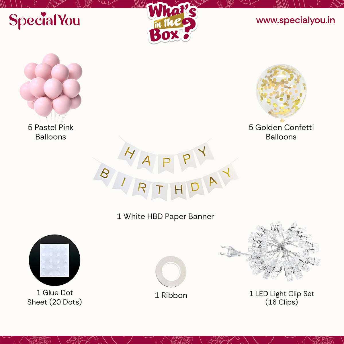 LED Clip Light with Pink Bow & Balloon Birthday DIY Kit