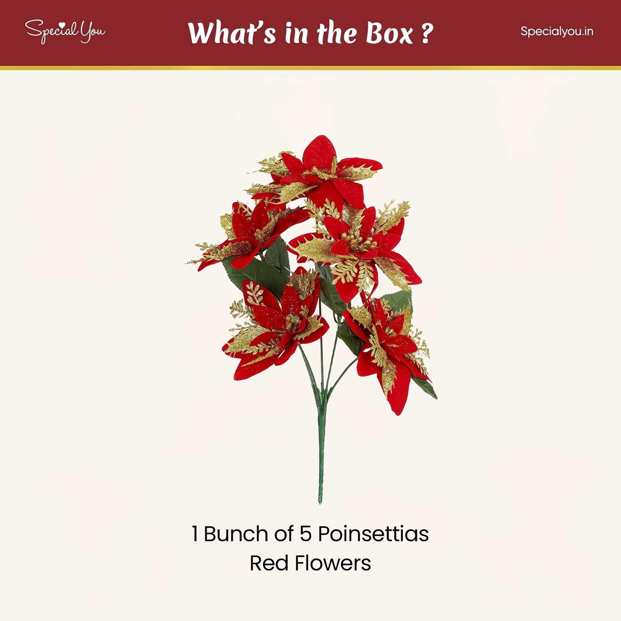 Artificial Red Poinsettia Flower Bunch