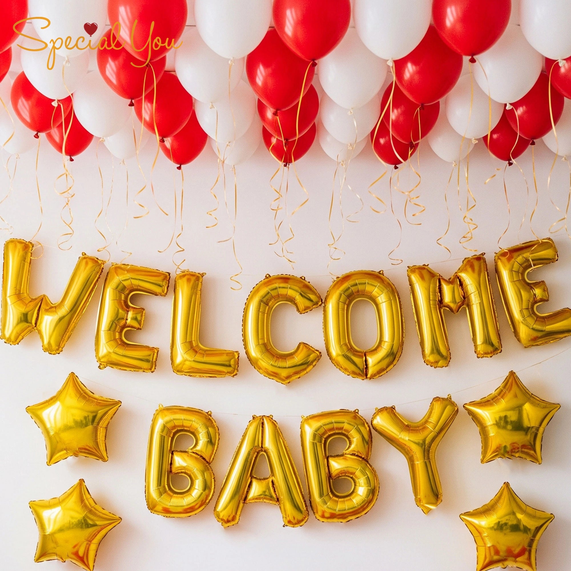 Red & White Welcome Baby Decor