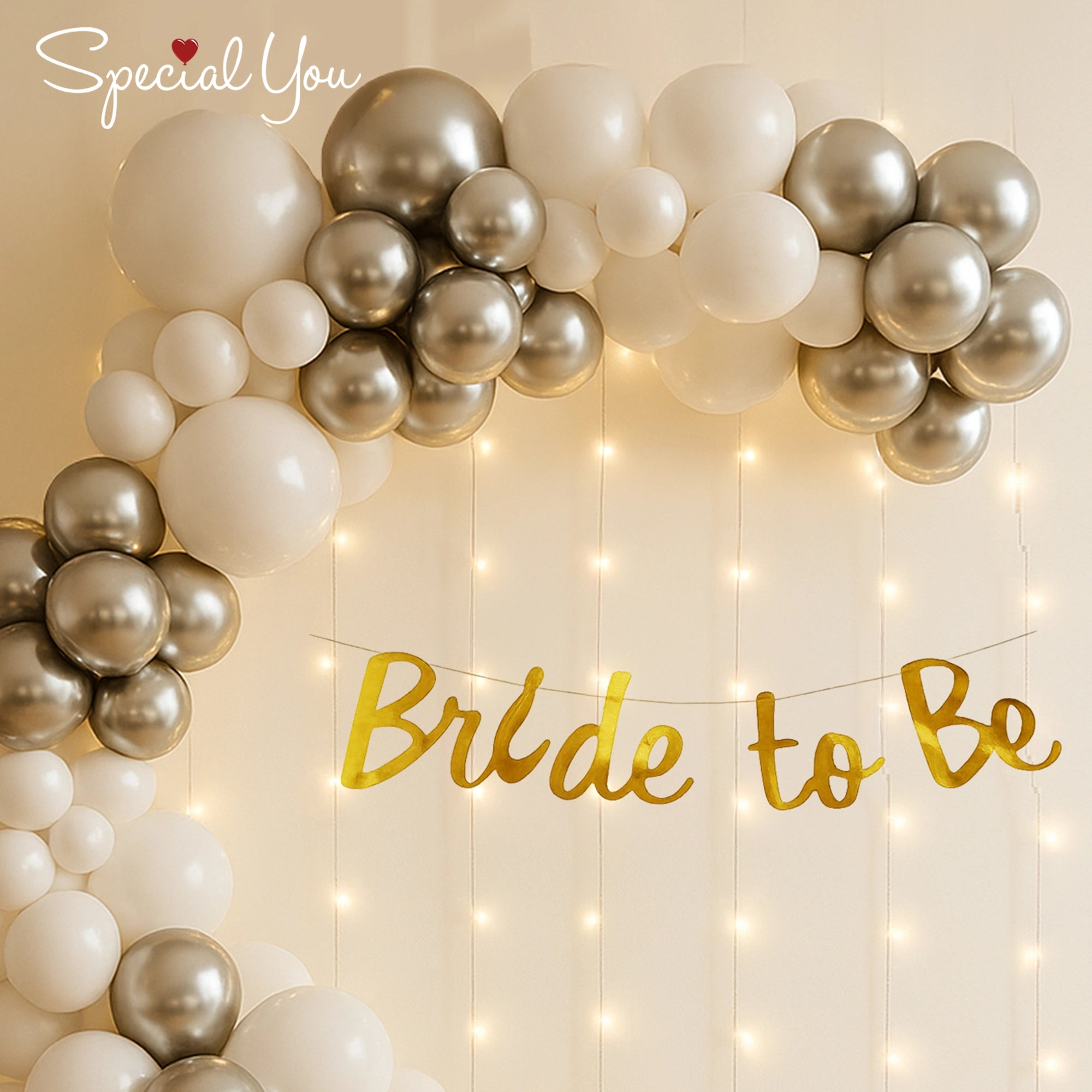 Silver Glow Balloon Arch for Bride-to-Be