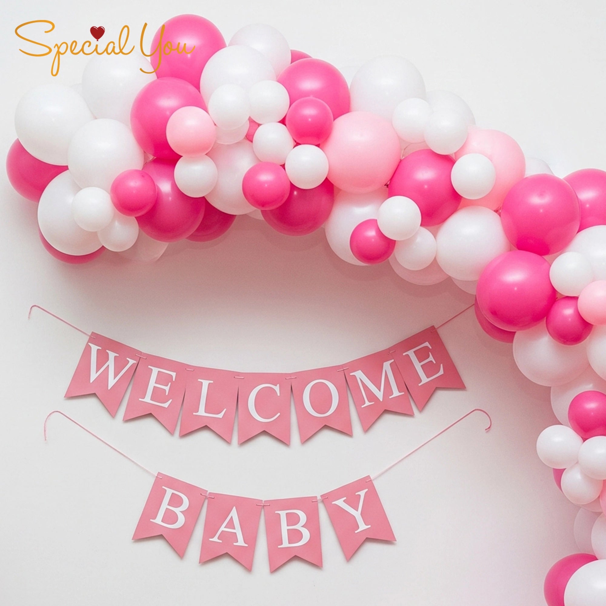 Pink Welcome Baby Balloon Decor