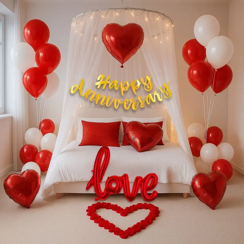 Red, White Romantic Room Decor