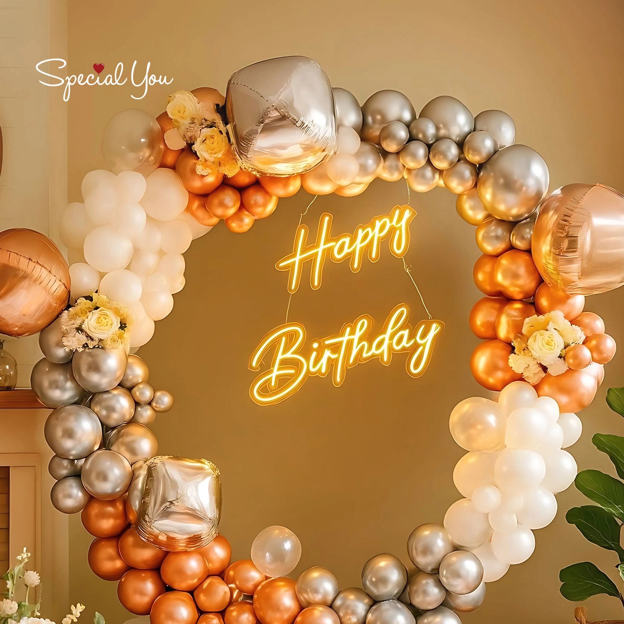 Rose Gold & Silver Birthday Balloon Decor