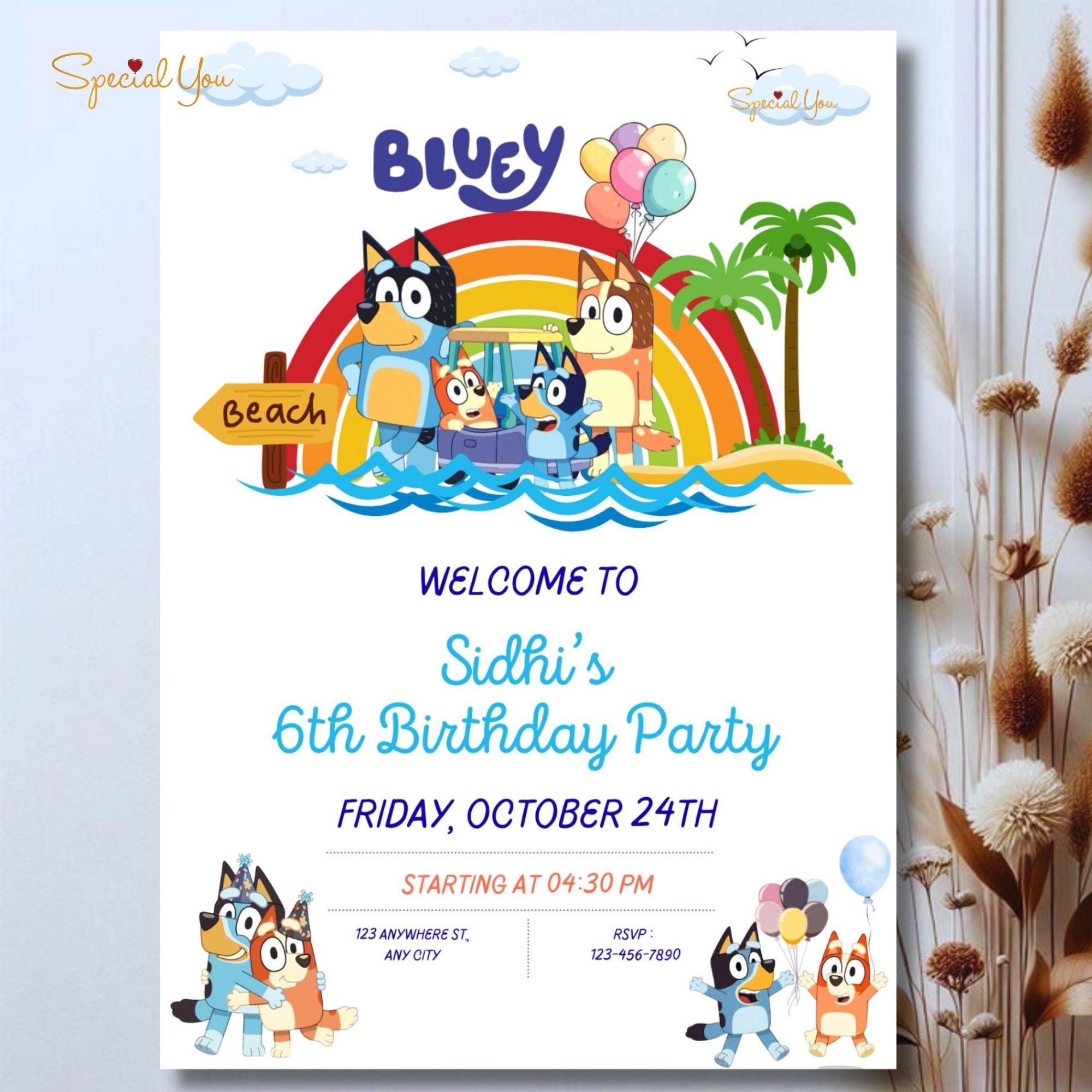 Bluey Birthday Beach Party E-Invite