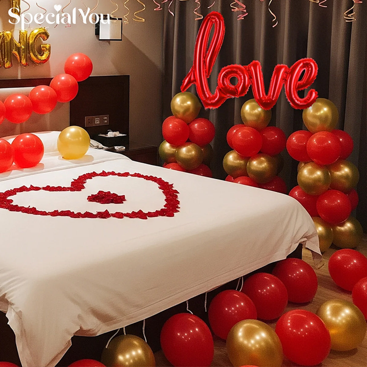 Golden & Red Wedding Room Decor