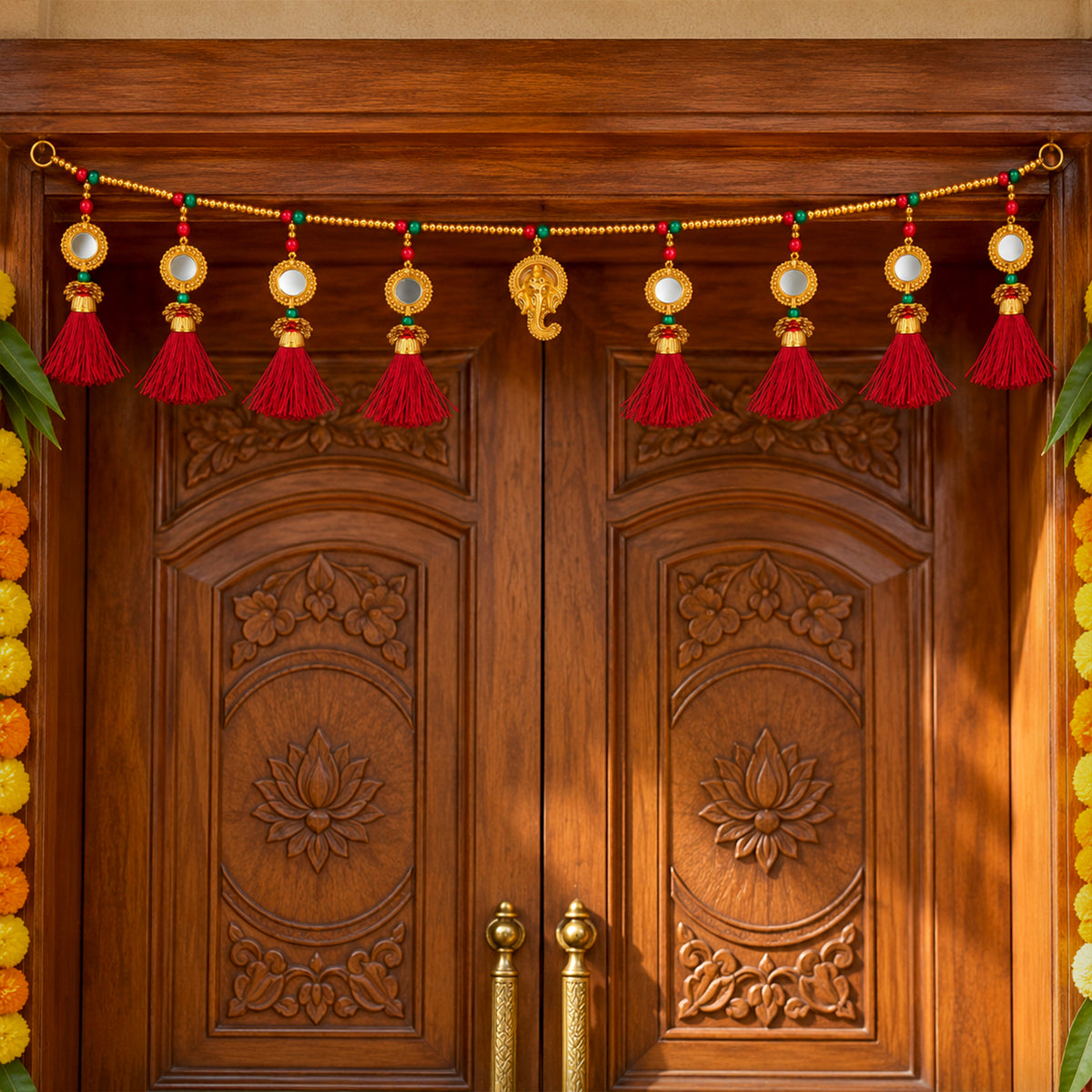 Red Mirror Toran for Diwali Decoration for Home