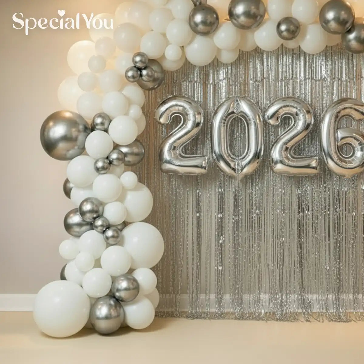 Silver Sparkle New Year Balloon Decor