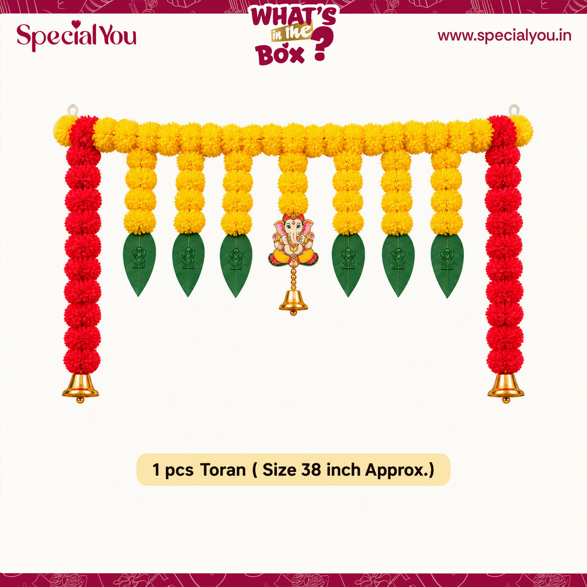 Yellow & Red Marigold Bell Toran for Diwali Decoration for Home