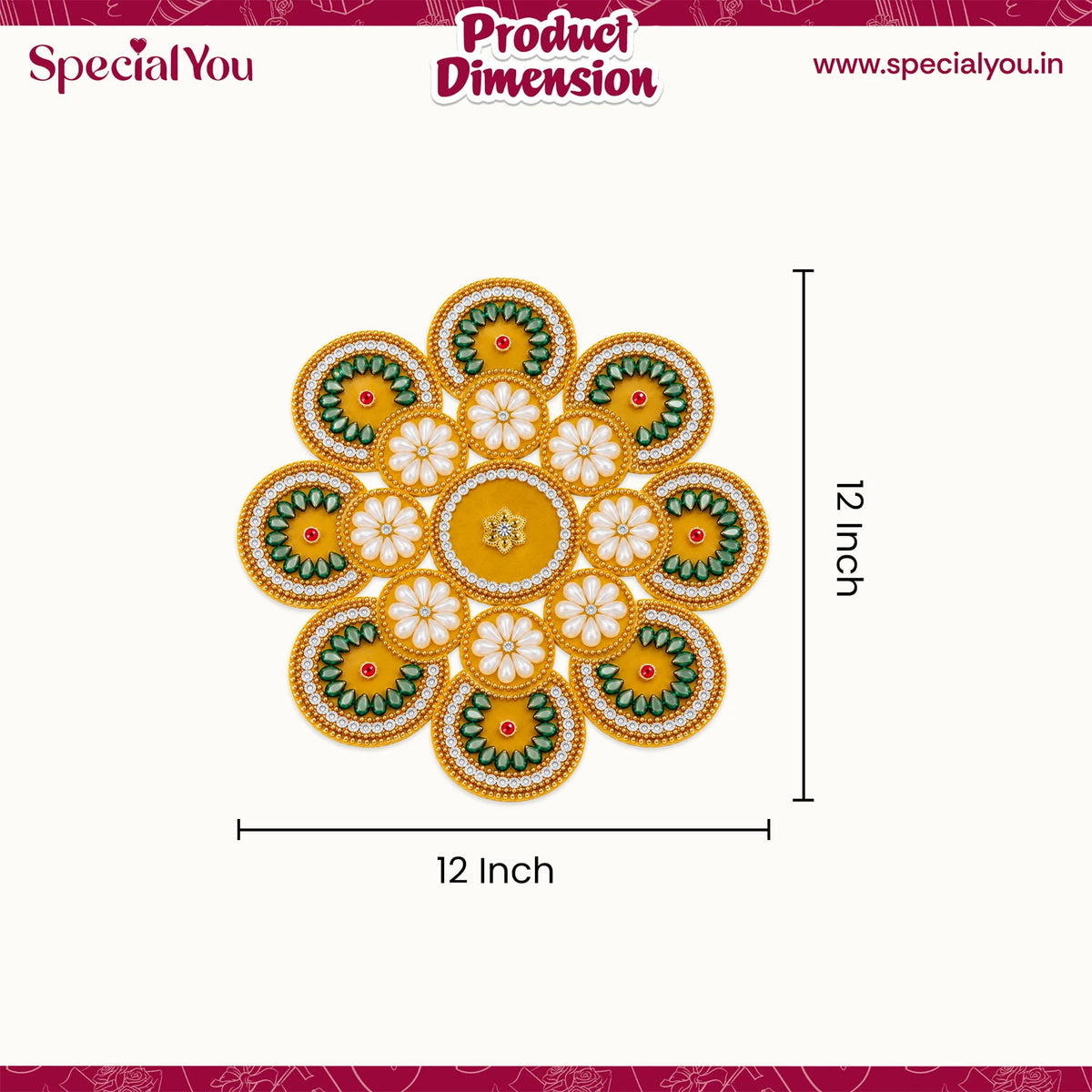 Yellow Pearl Rangoli Mat for Diwali Decoration for Home