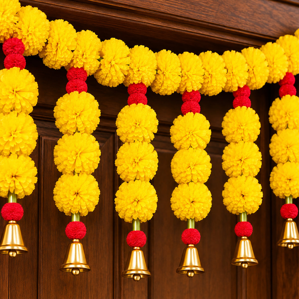 Yellow Marigold Bell Toran for Diwali Decoration for Home
