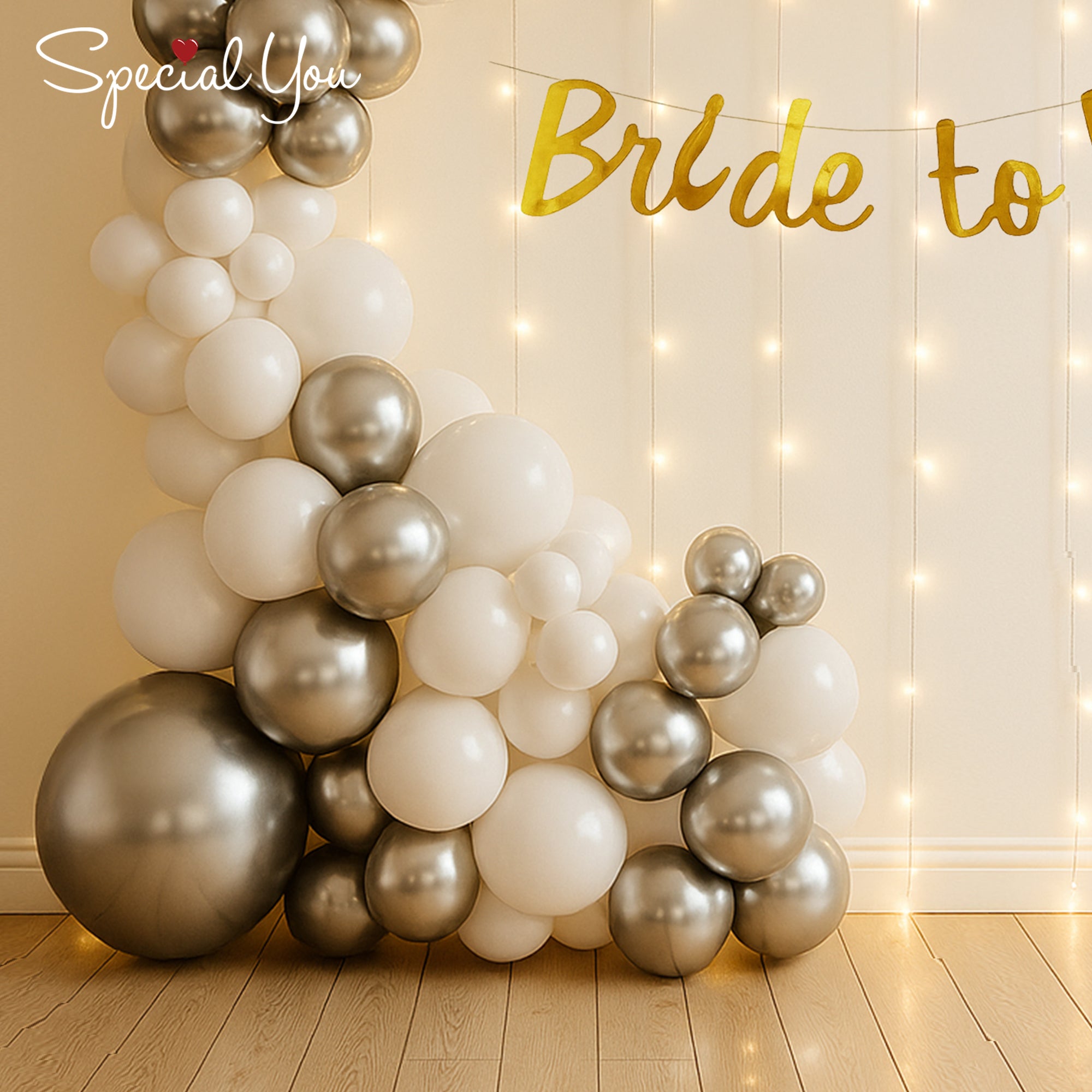 Silver Glow Balloon Arch for Bride-to-Be