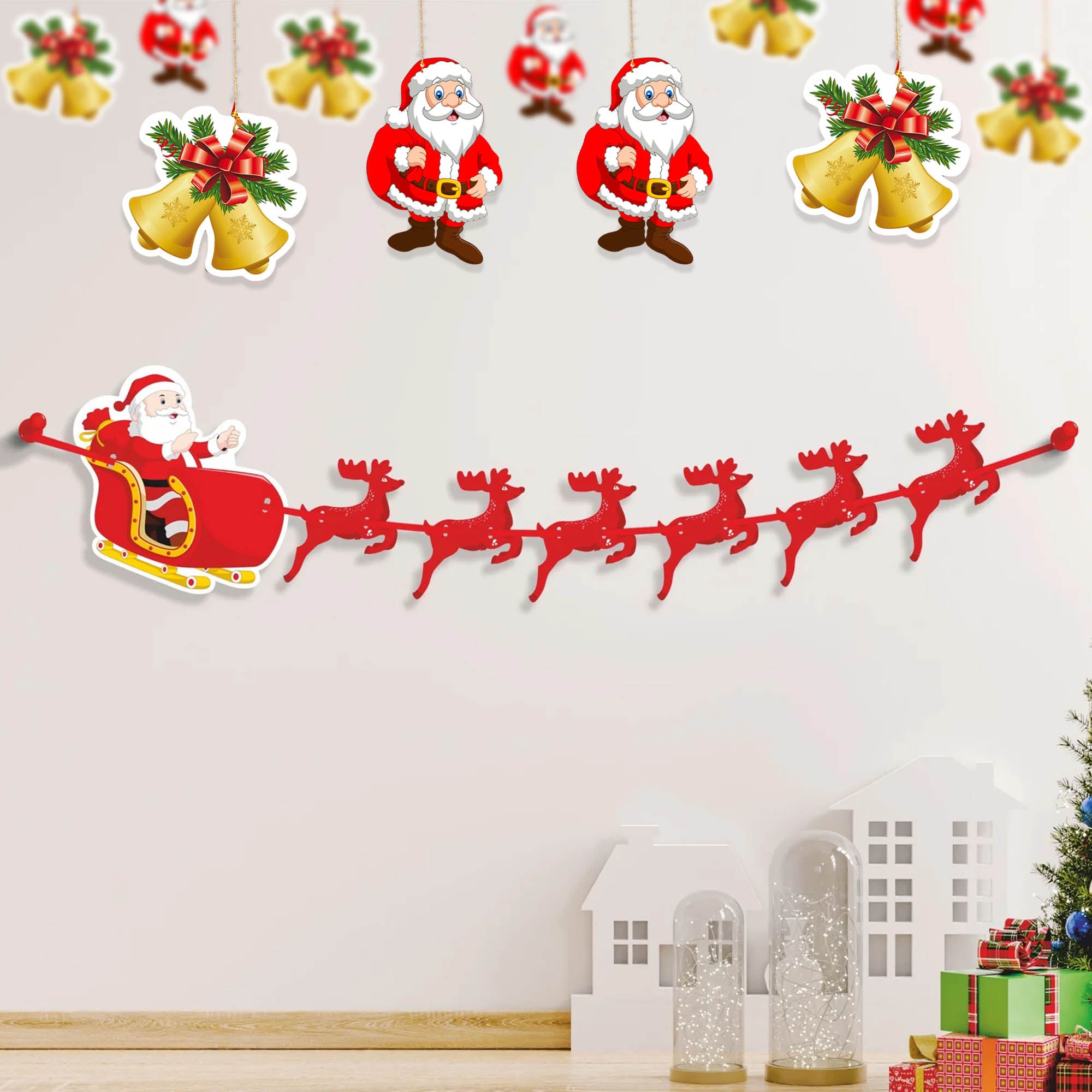 Reindeer Banner, Santa Hanging, Santa Bell Hanging