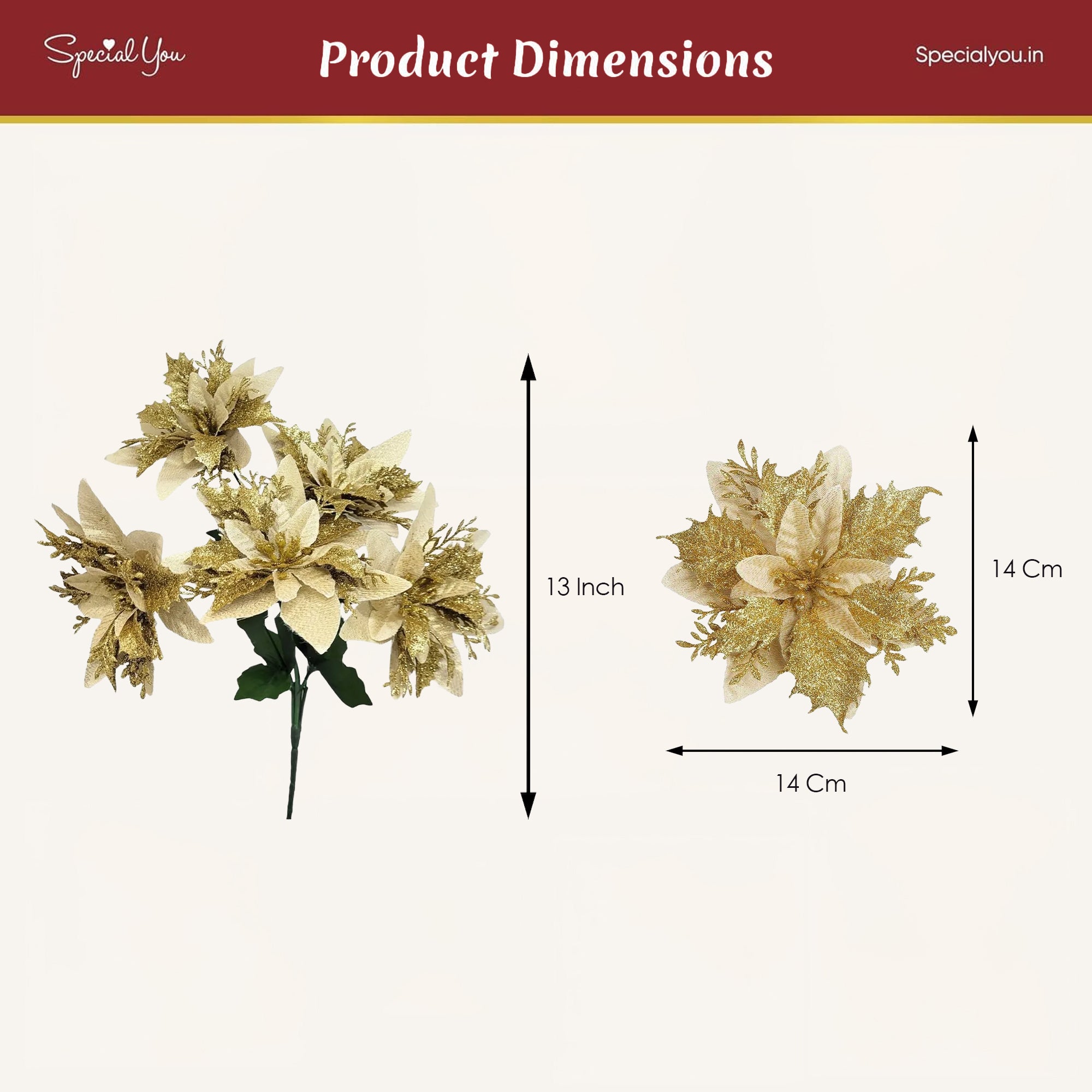 Christmas Decor Gold Poinsettia Flower - 5pcs