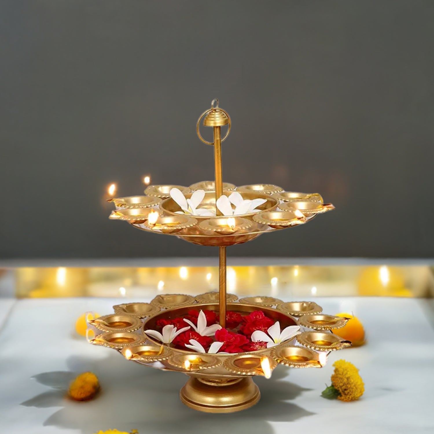 Double Diya Stand Urli for Diwali Decoration