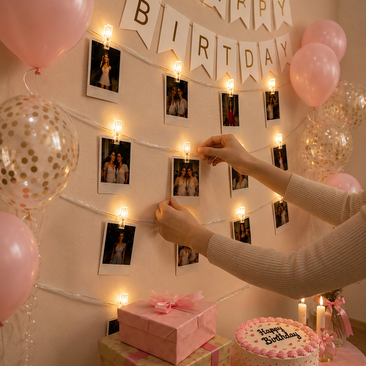 LED Clip Light with Pink Bow & Balloon Birthday DIY Kit